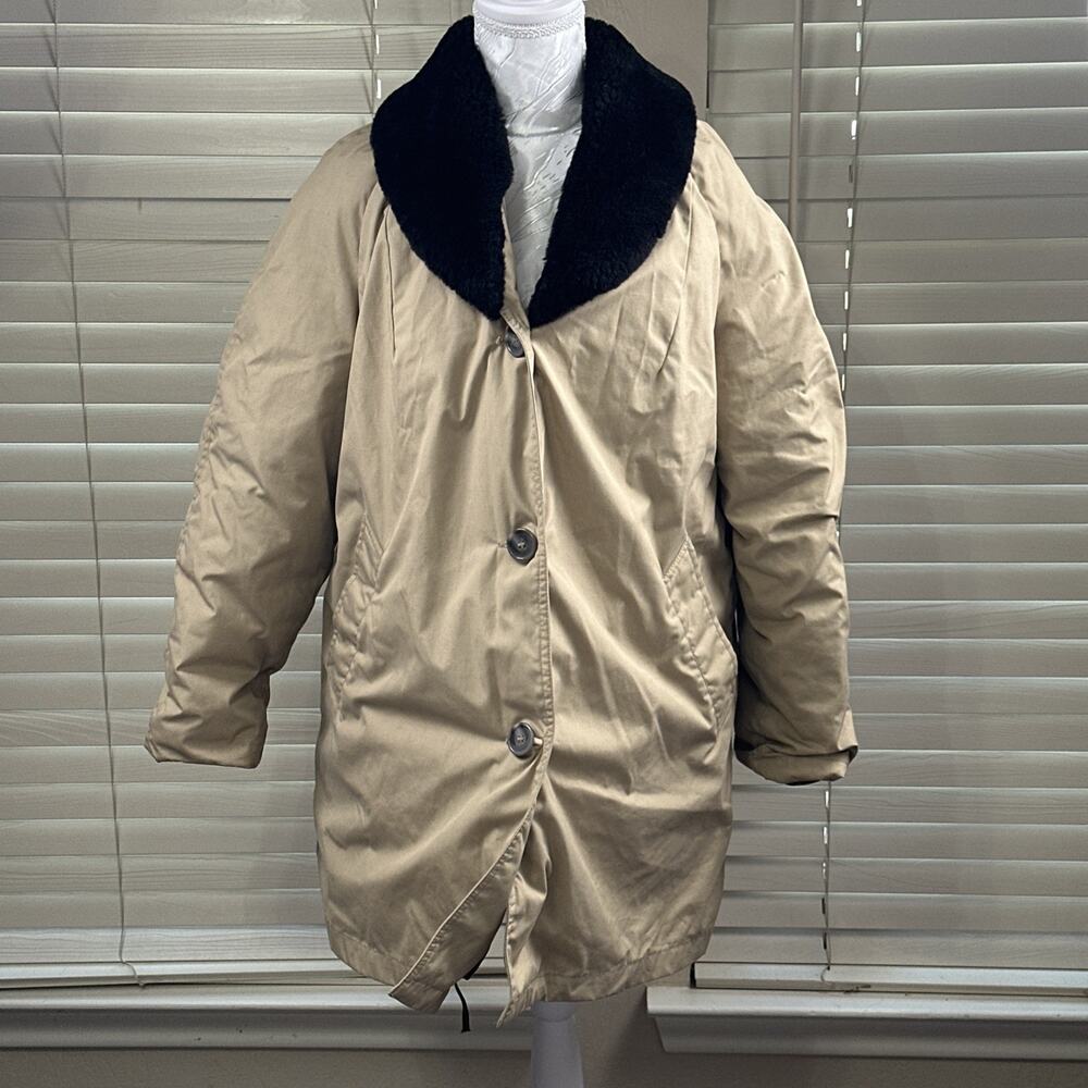 Vintage Eddie Bauer Goose Down Puffer Jacket Coat Faux Fur Collar Womens L / XL‎